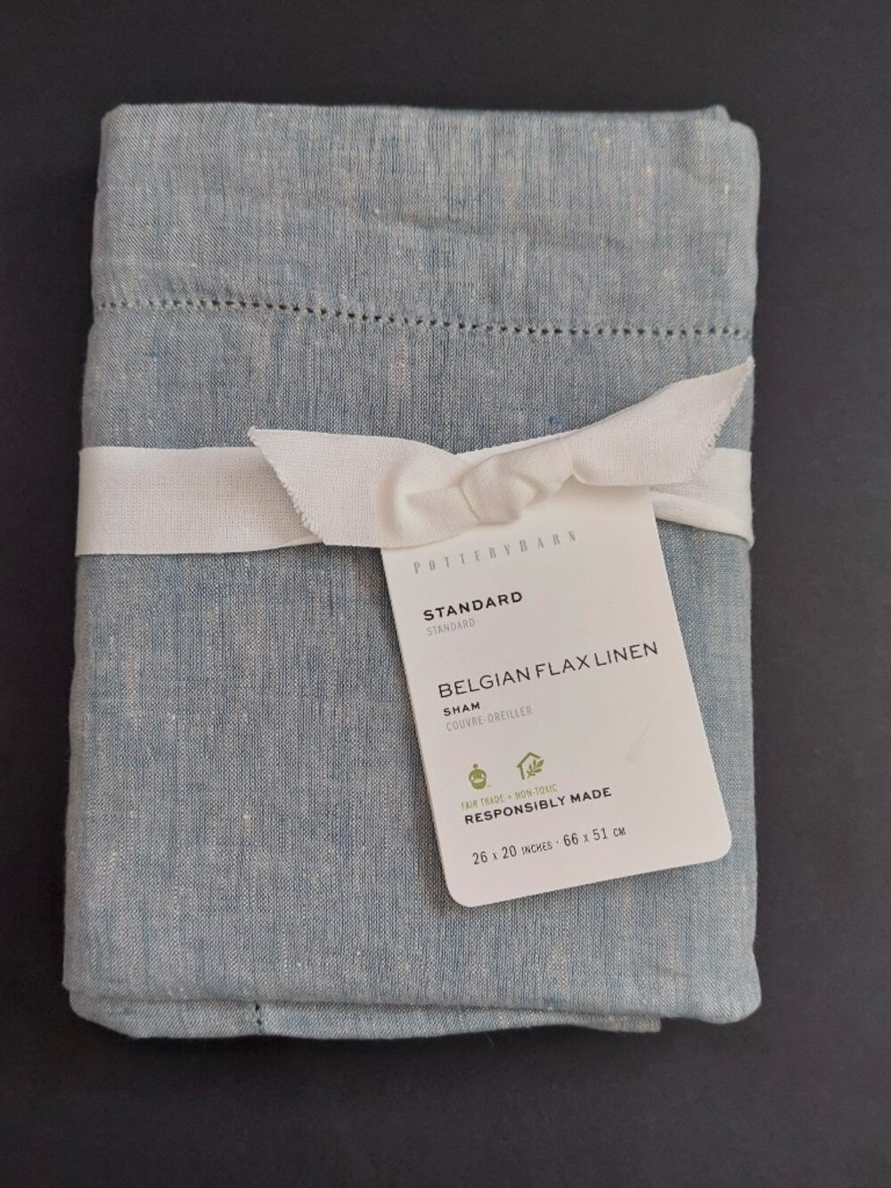 NWT Pottery Barn Belgian Flax Linen Standard Sham - Flagstone (26" x 20")